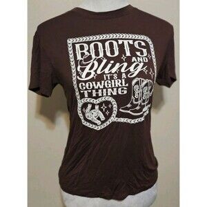 Starlet Brown Western Graphic Tee Womens M Boots and Bling Country Concert Shirt